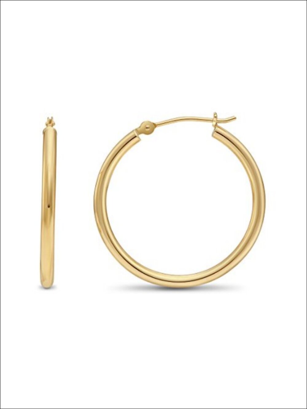 14k Yellow Gold Round Hoop Earrings 1 Inch High Polished Click-Top